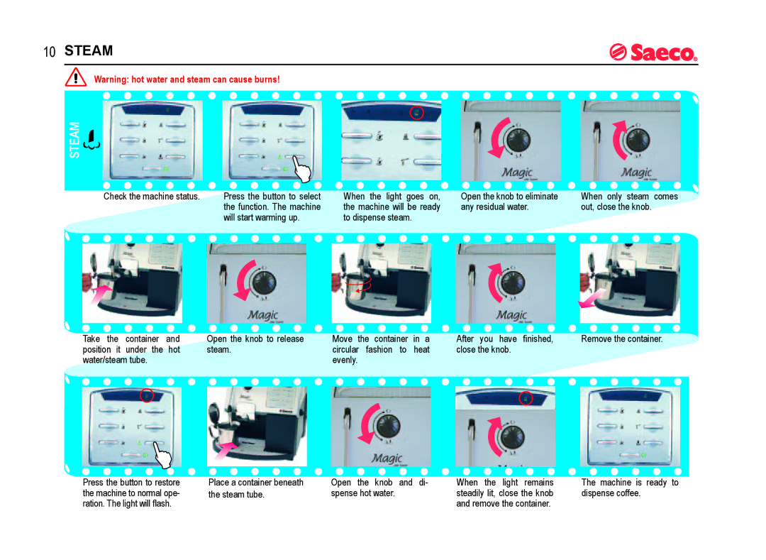 Saeco Coffee Makers SUP012 R manual Steam 