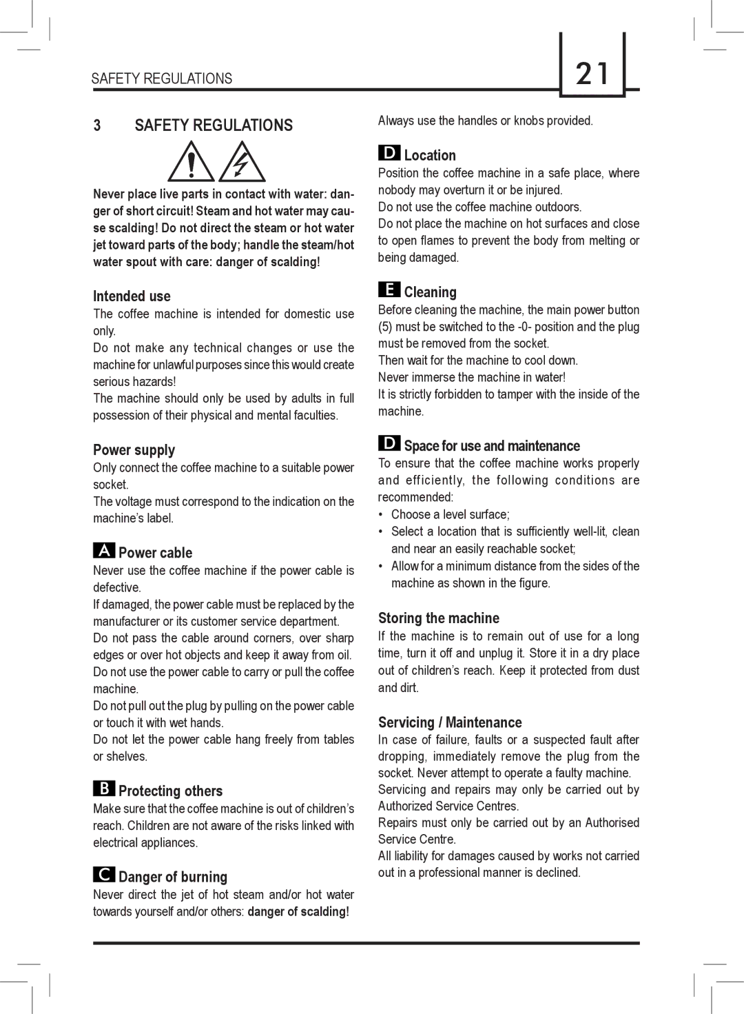 Saeco Coffee Makers 15000567, SUP018M manual Safety Regulations 