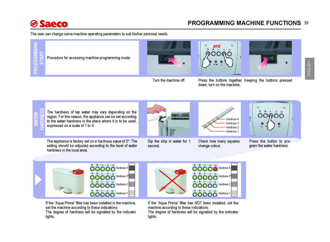 Saeco Coffee Makers SUP021YNR manual Programming Machine Functions 