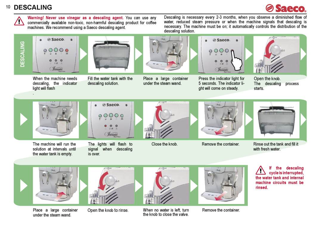 Saeco Coffee Makers SUP021YR, SUP021R manual Descaling 