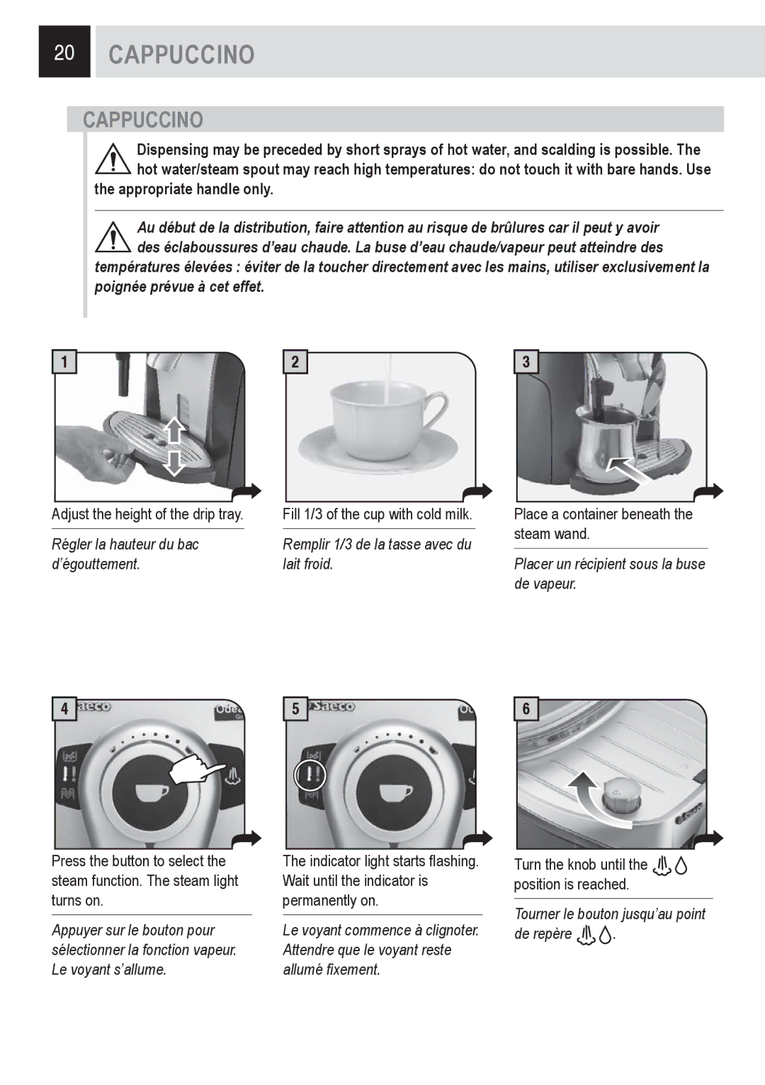 Saeco Coffee Makers SUP0310 manual Cappuccino 