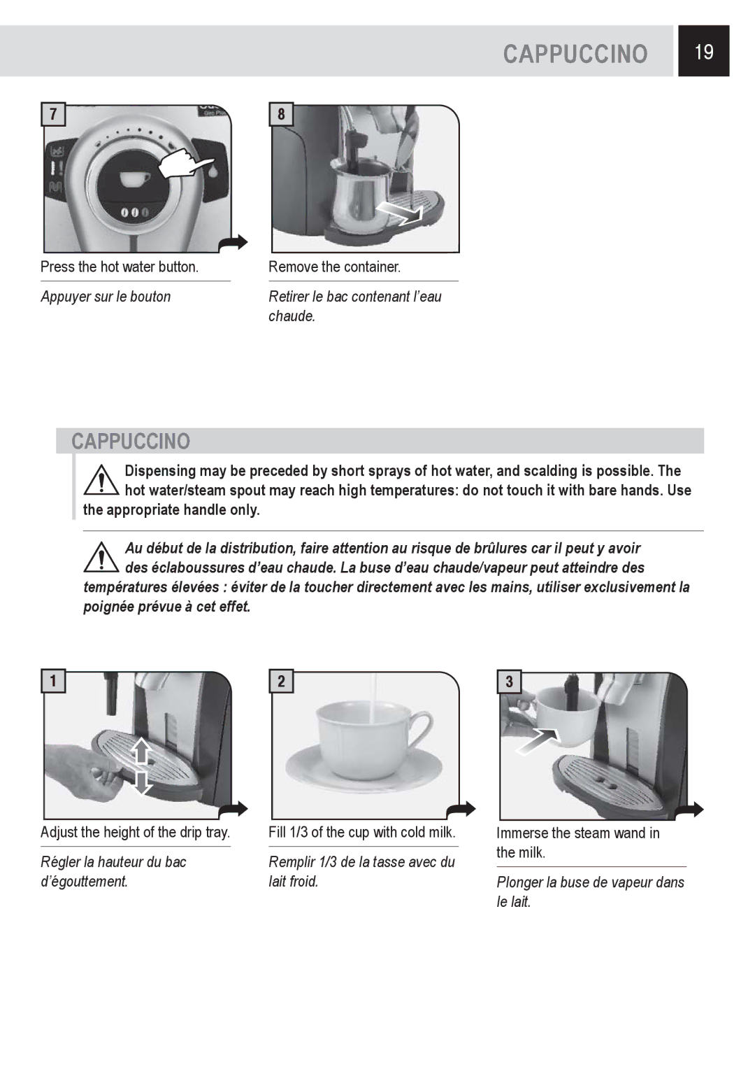 Saeco Coffee Makers Odea Giro Plus, SUP031OR manual Cappuccino 