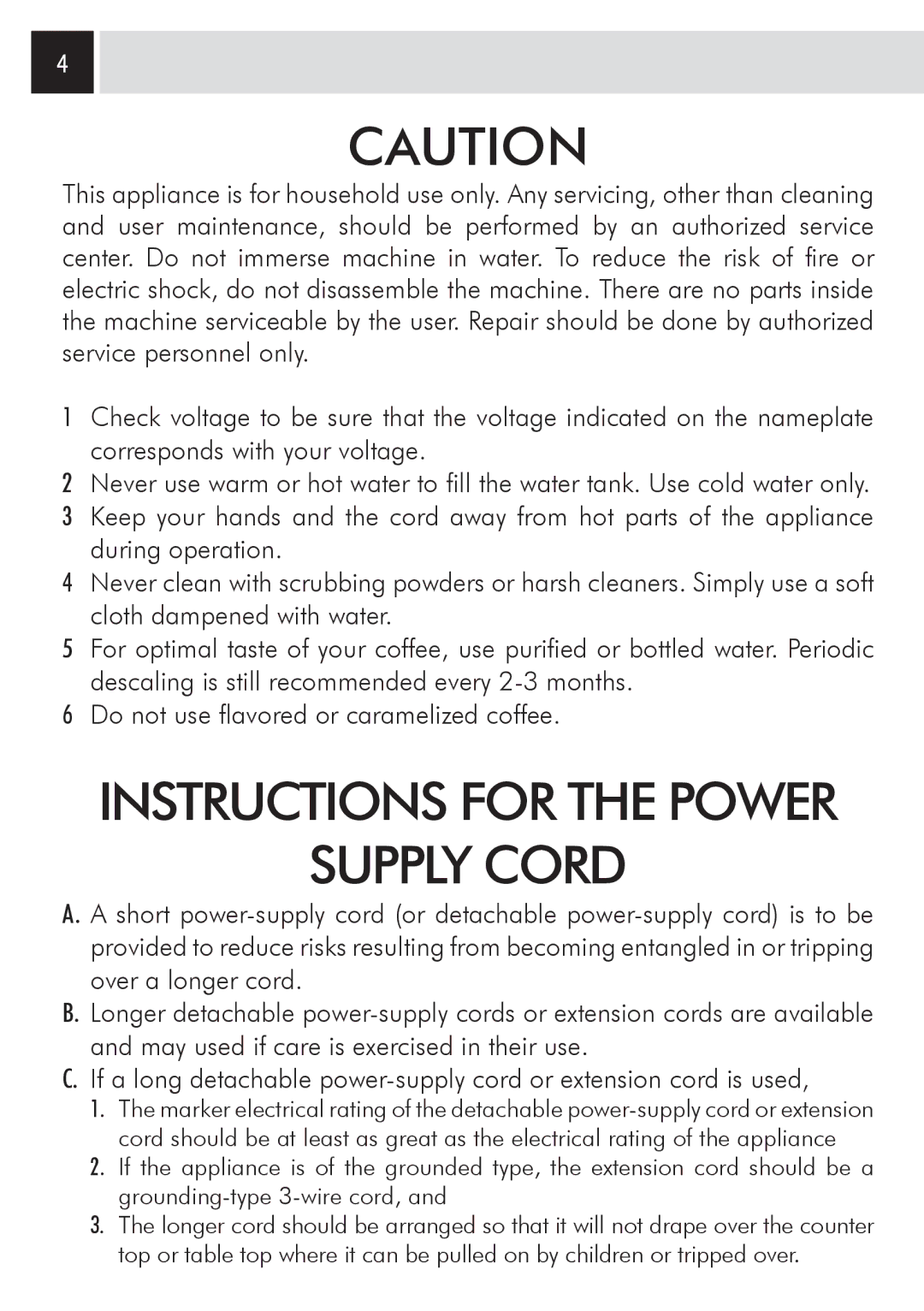 Saeco Coffee Makers SUP031OR, Odea Giro Plus manual Supply Cord 