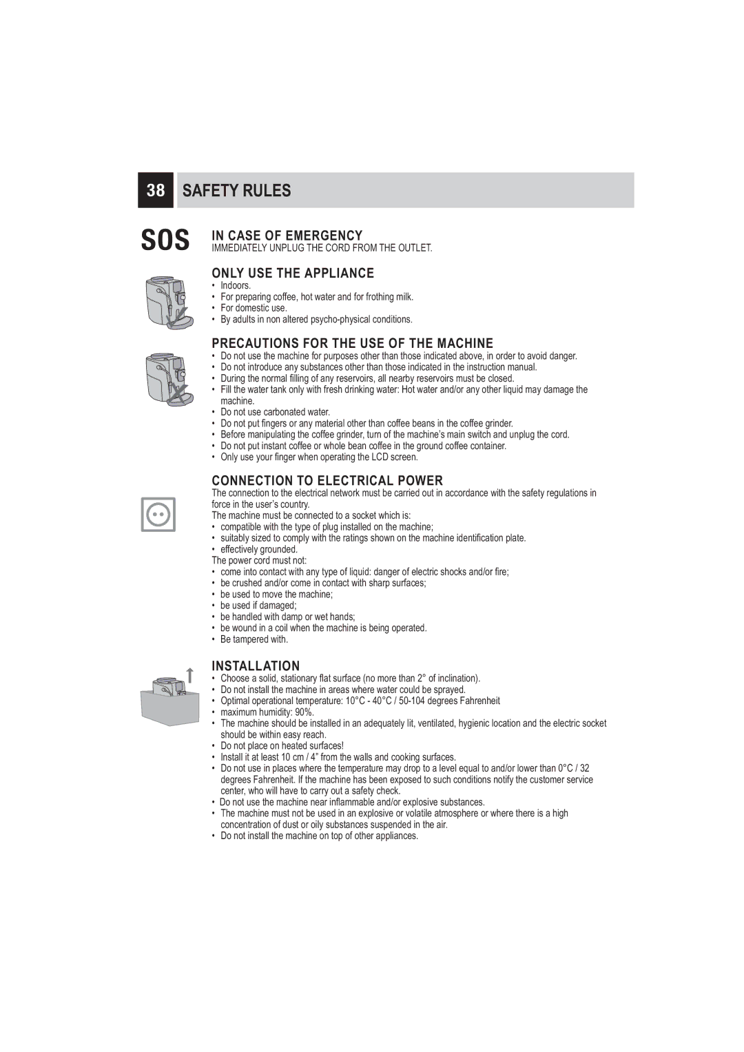 Saeco Coffee Makers SUP032BR manual Safety Rules 