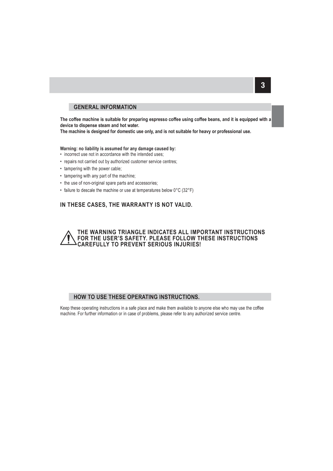 Saeco Coffee Makers SUP032BR manual General Information 