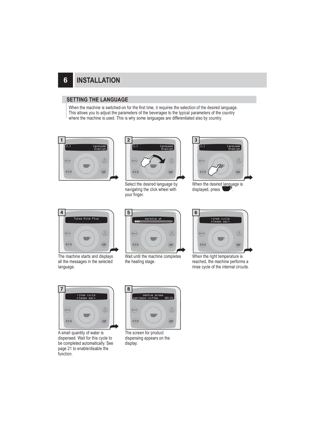 Saeco Coffee Makers SUP032BR manual Setting the Language 