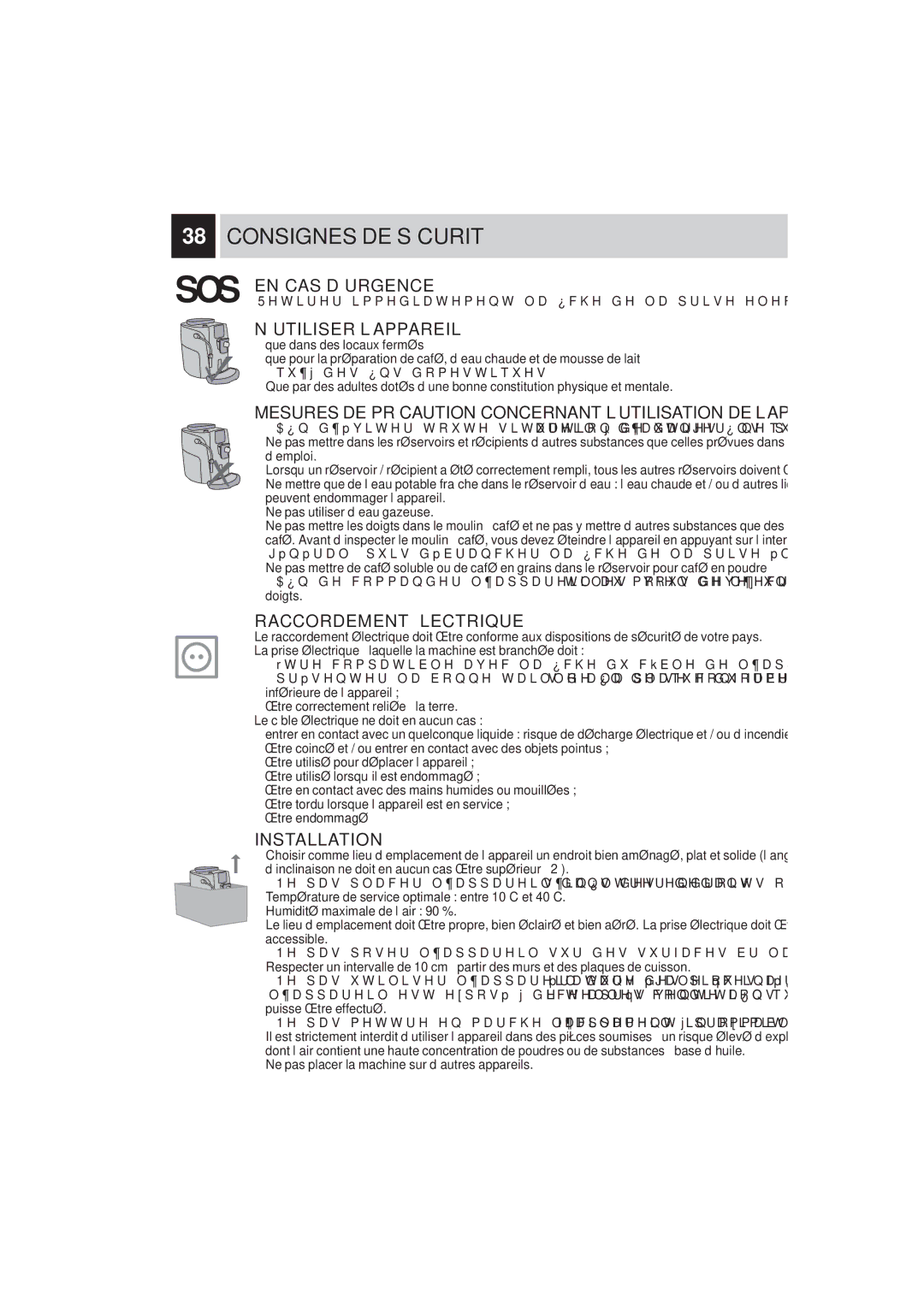 Saeco Coffee Makers SUP032BR Consignes DE Sécurité, Sos En Cas D’Urgence, ’Utiliser L’Appareil, Raccordement Électrique 