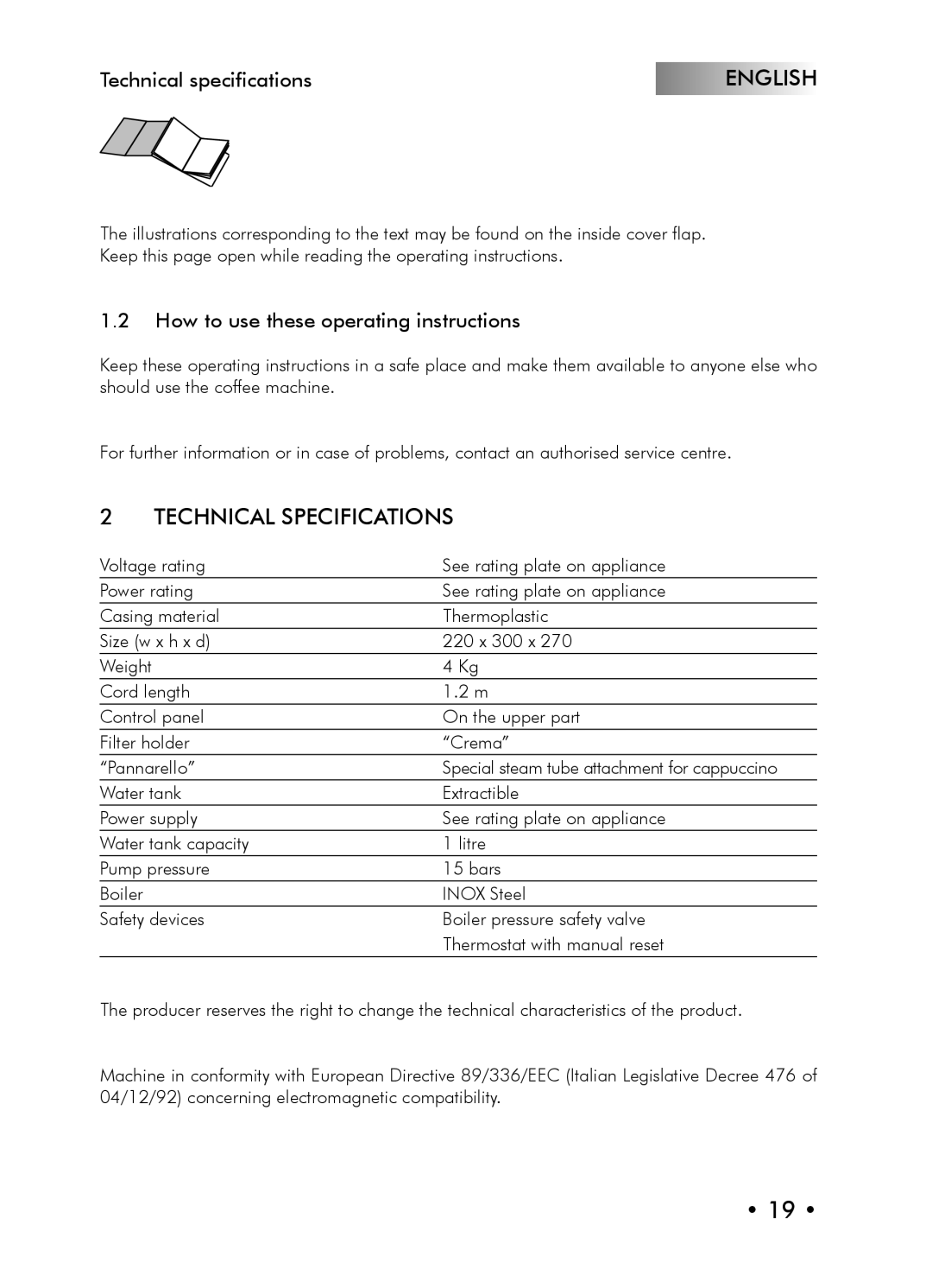 Saeco Coffee Makers Type SIN024X manual Technical Specifications, Technical specifications 