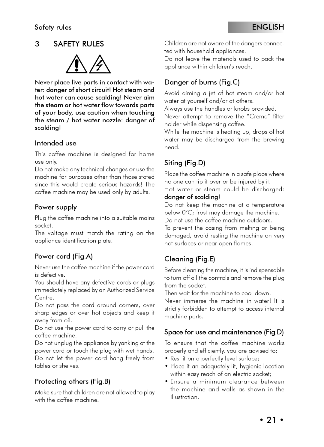 Saeco Coffee Makers Type SIN024X manual Safety Rules 