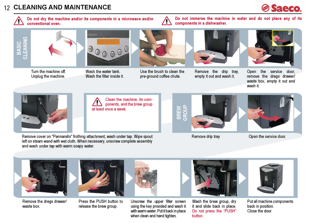 Saeco Coffee Makers V-spresso manual Cleaning and Maintenance, Basic, Group Brew 