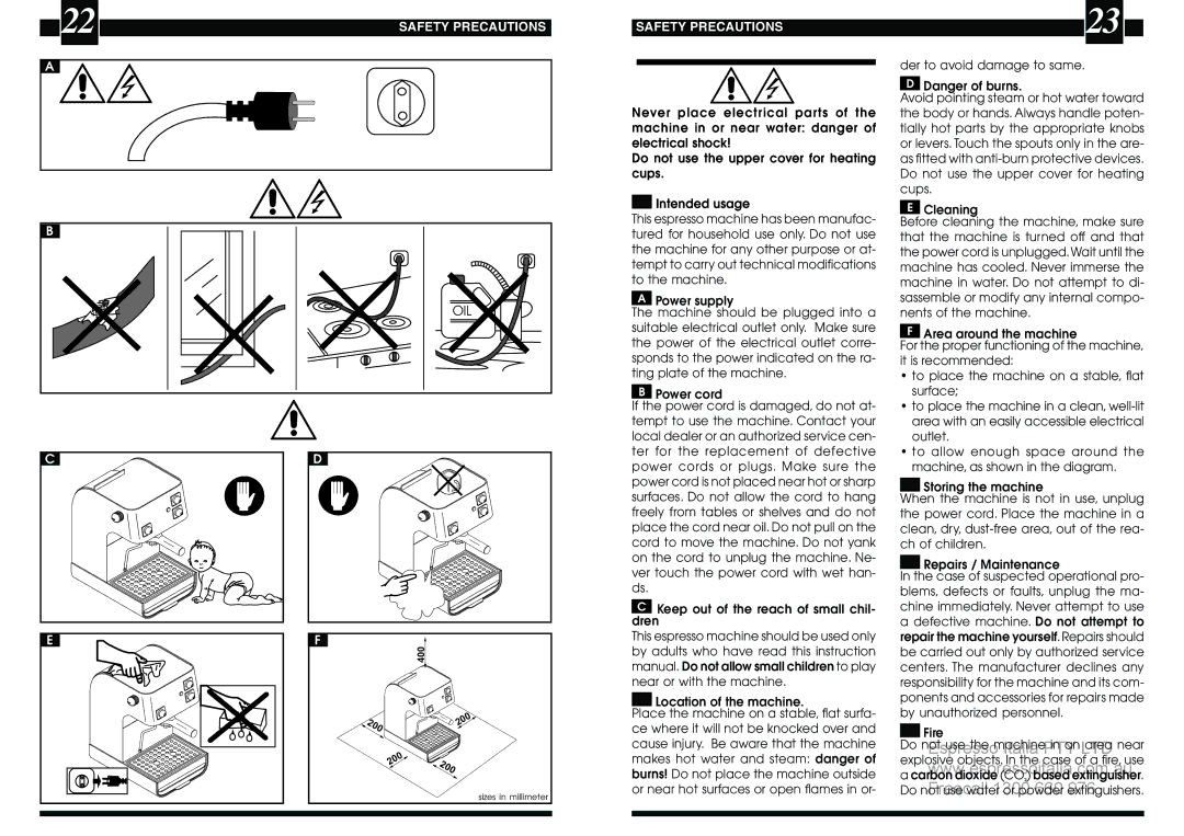 Saeco Coffee Makers VIA Venezia manual Safety Precautions 