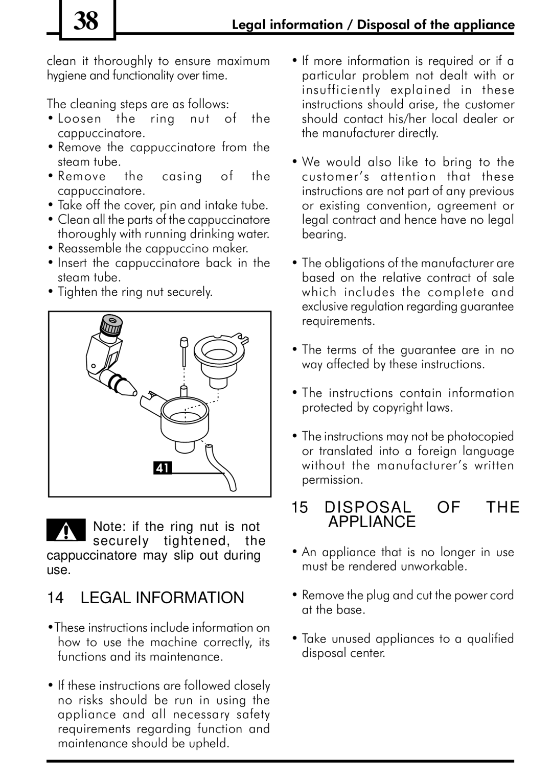 Saeco Coffee Makers VIENNADELUXE manual Legal Information, Disposal of the Appliance 