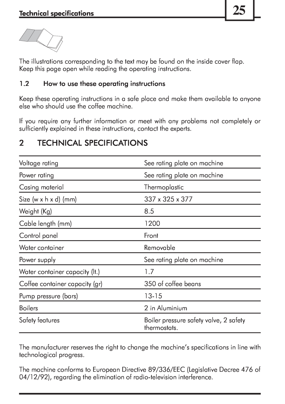Saeco Coffee Makers VIENNADELUXE manual 2TECHNICAL SPECIFICATIONS 