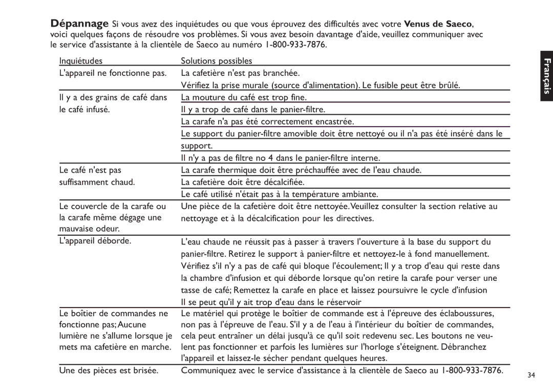 Saeco Coffee Makers XXCX manual Français 