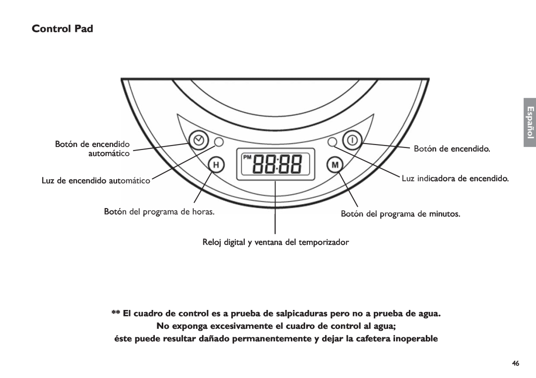 Saeco Coffee Makers XXCX manual Control Pad, Botón de encendido automático Luz de encendido automático, Español 