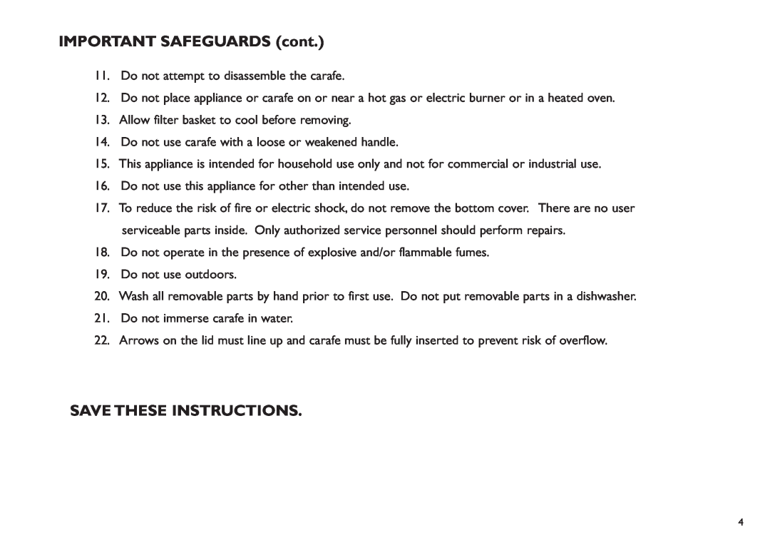 Saeco Coffee Makers XXCX manual IMPORTANT SAFEGUARDS cont, Savethese Instructions 
