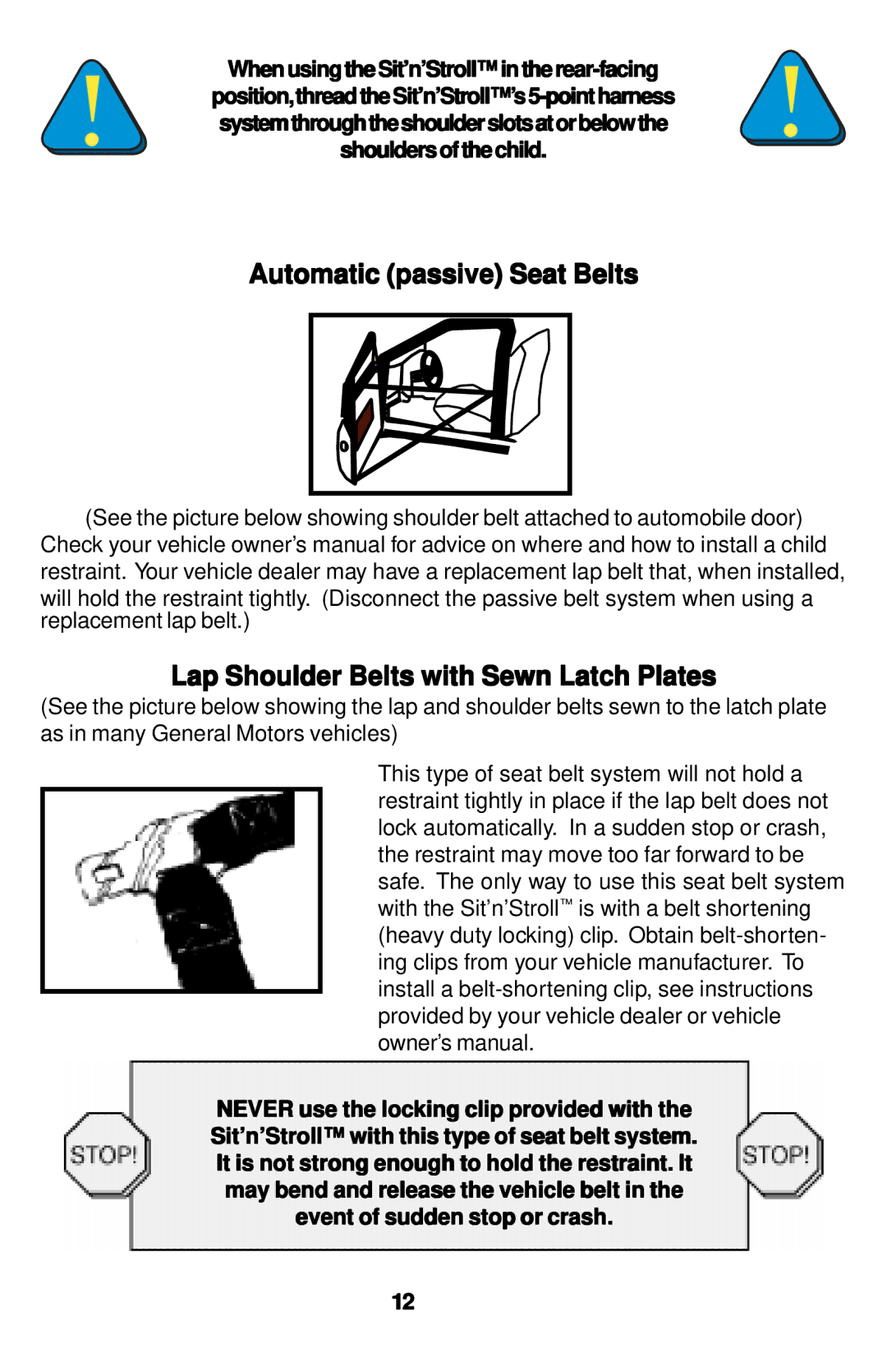 Safeline Sit'n'Stroll manual Automatic passive Seat Belts, Lap Shoulder Belts with Sewn Latch Plates 