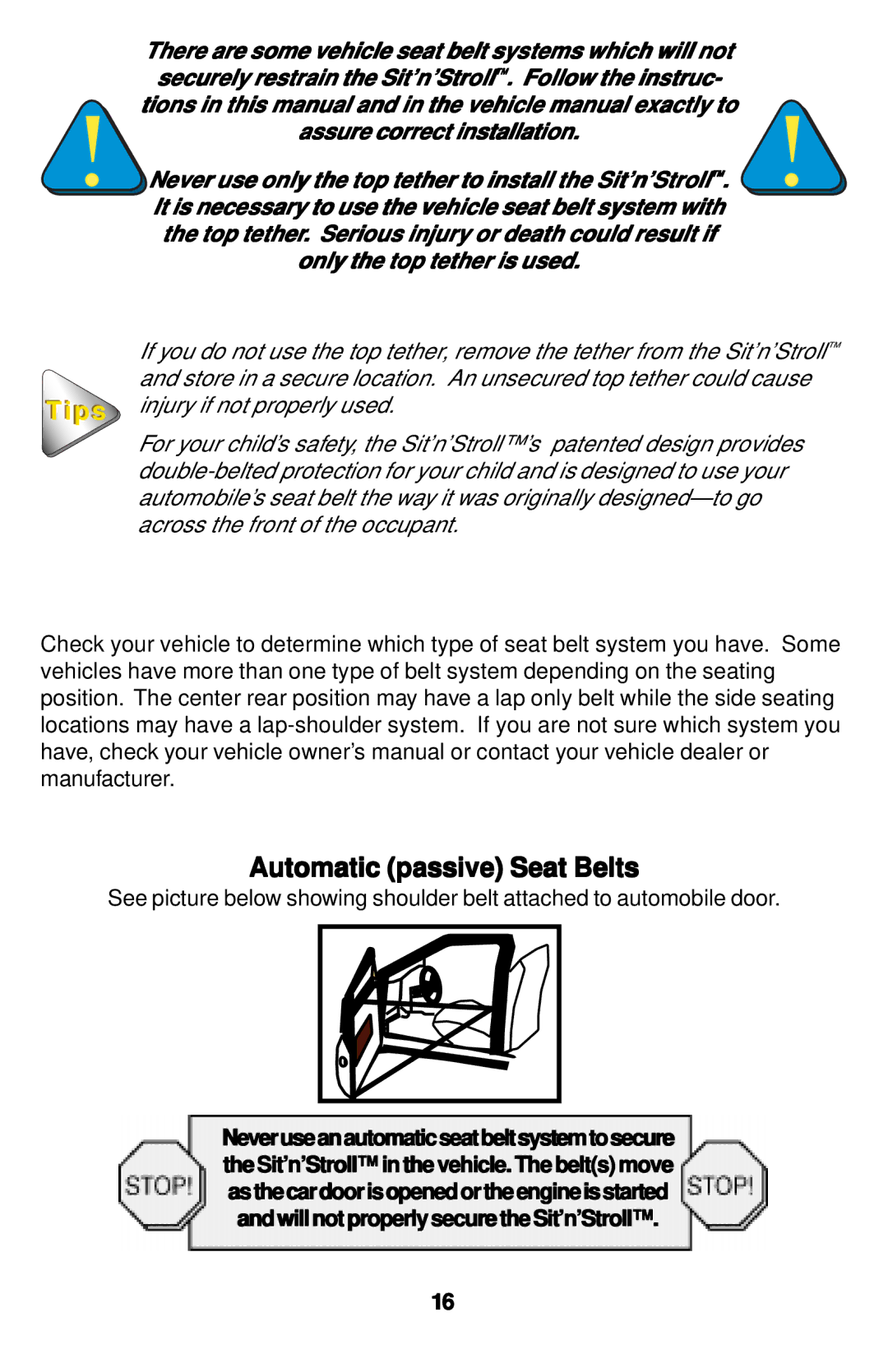 Safeline Sit'n'Stroll manual Automatic passive Seat Belts 