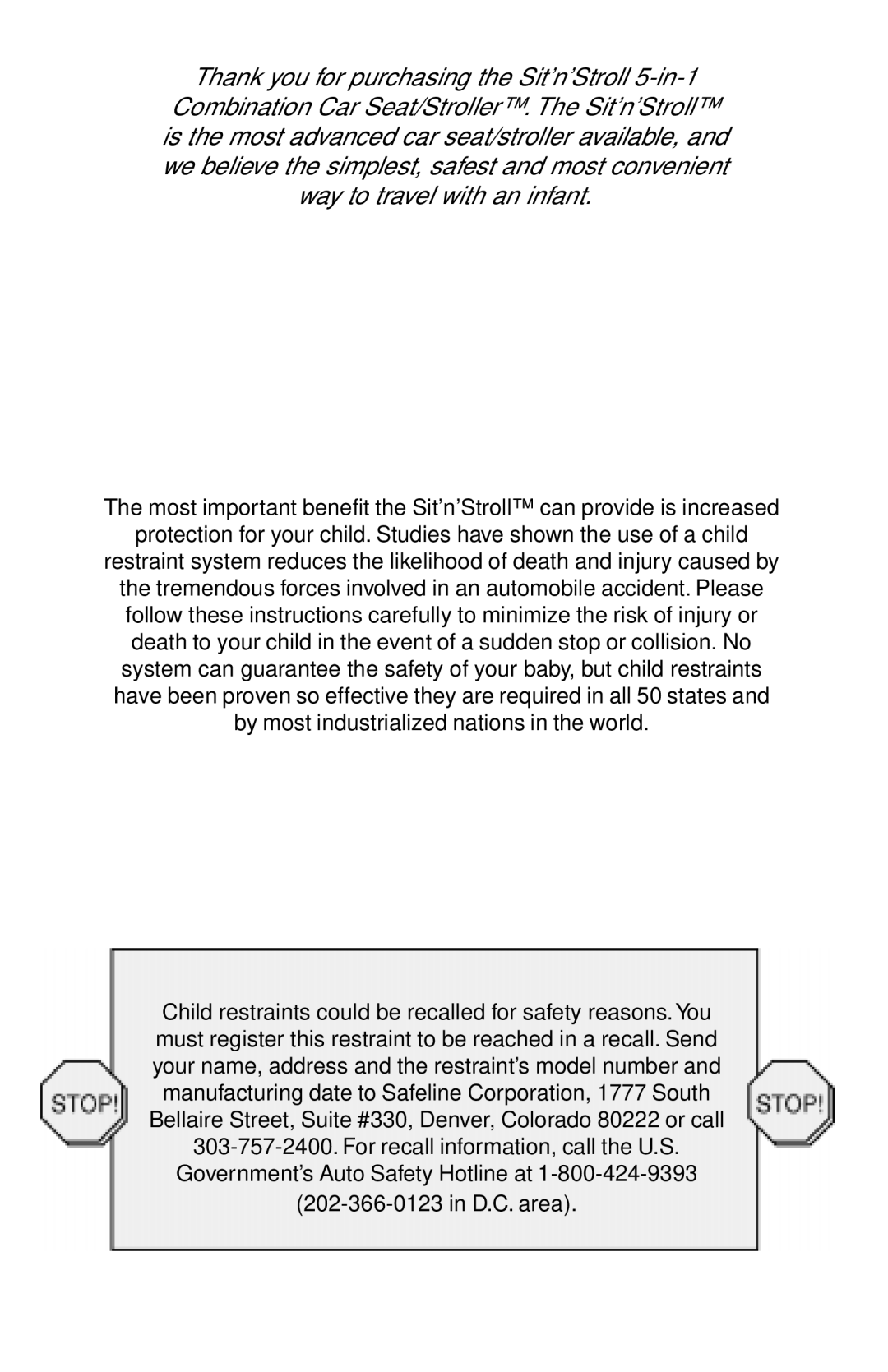 Safeline Sit'n'Stroll manual 