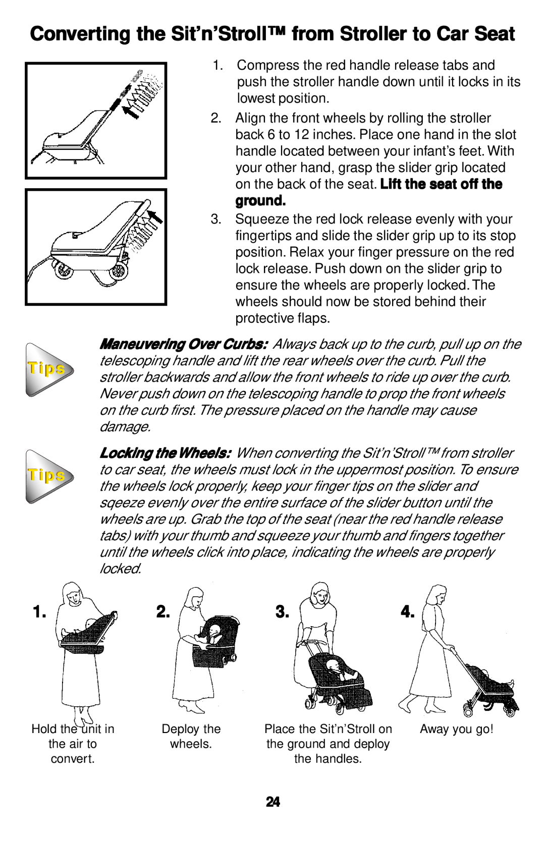 Safeline Sit'n'Stroll manual Converting the Sit’n’Stroll fr om Stroller to Car Seat, 3.4 