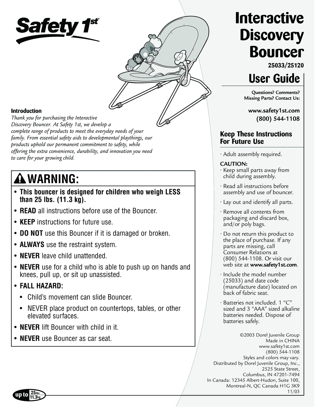 Safety 1st 25120, 25033 manual Fall Hazard, Keep These Instructions For Future Use, Introduction 