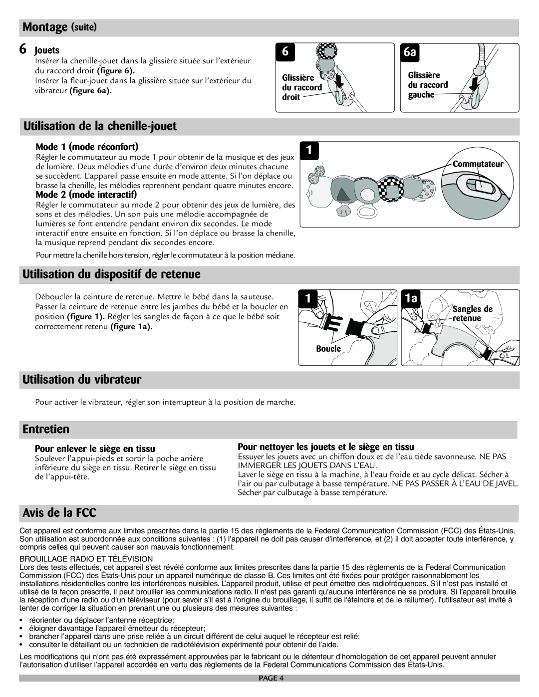 Safety 1st 25033, 25120 Utilisation de la chenille-jouet, Utilisation du dispositif de retenue, Utilisation du vibrateur 