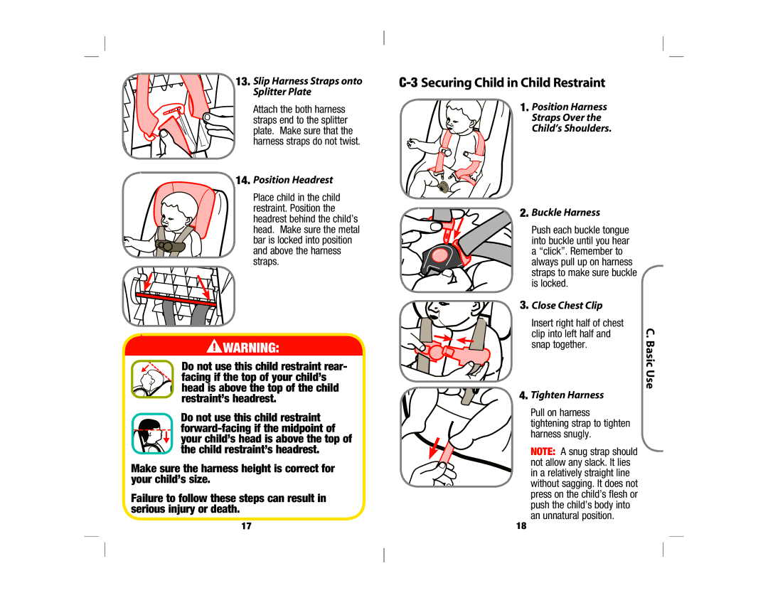 Safety 1st 4358-5721 manual Securing Child in Child Restraint, Basic Use 