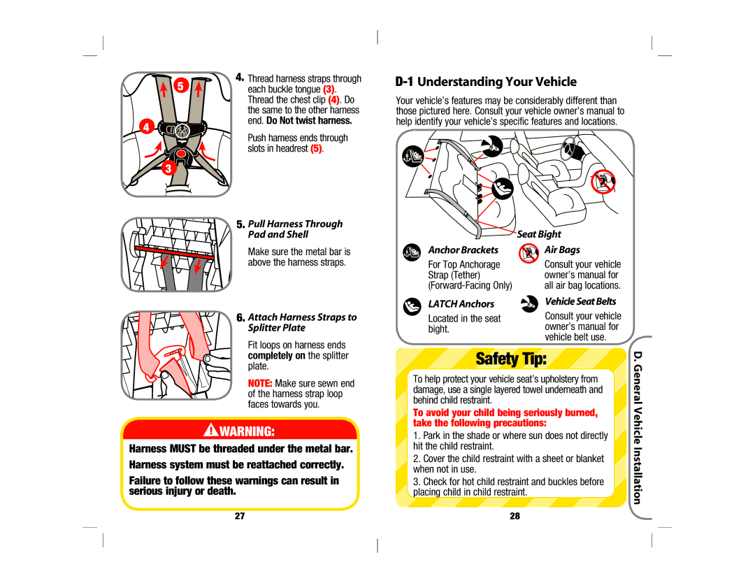 Safety 1st 4358-5721 manual Understanding Your Vehicle, Attach Harness Straps to Splitter Plate, Seat Bight, Latch Anchors 