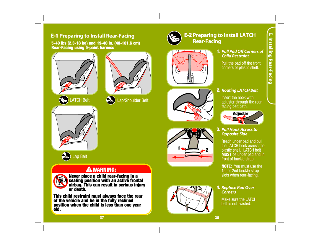 Safety 1st 4358-5721 manual Preparing to Install Rear-Facing, Preparing to Install Latch Rear-Facing 