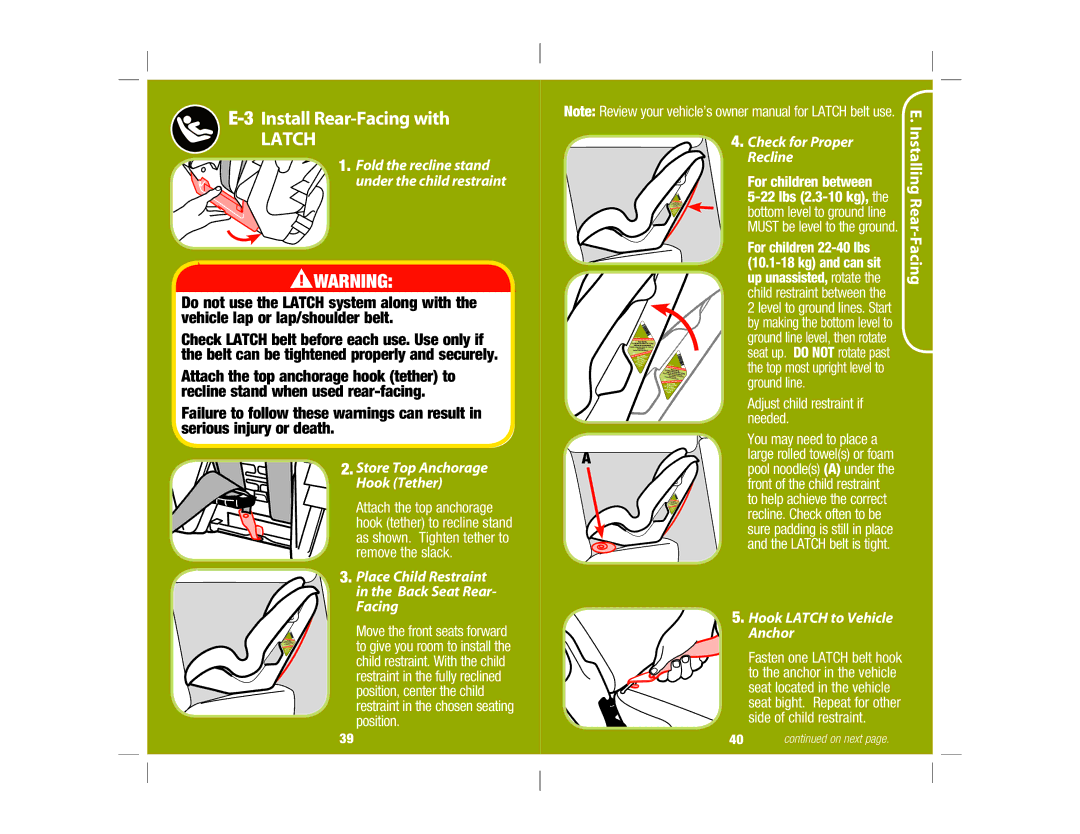 Safety 1st 4358-5721 Install Rear-Facing with, Fold the recline stand Check for Proper Recline, Under the child restraint 