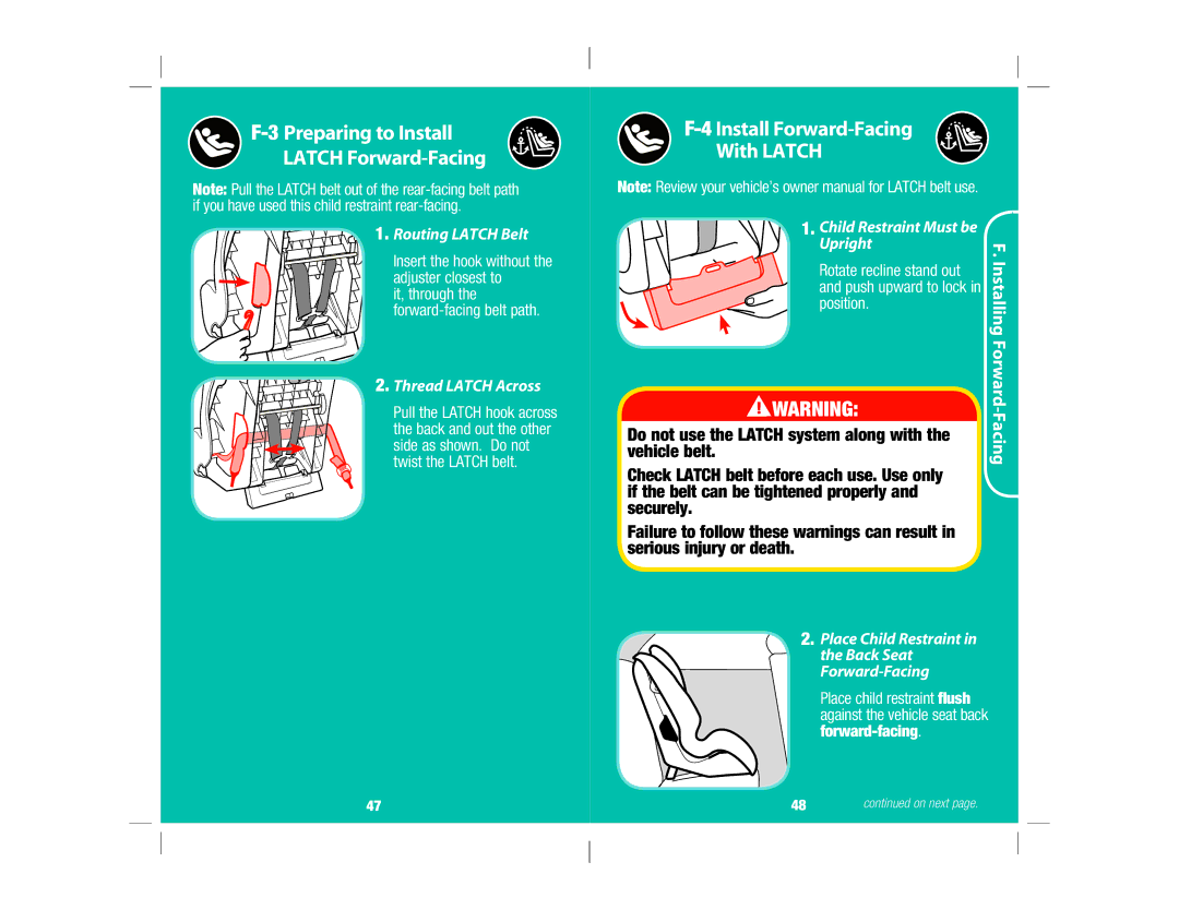 Safety 1st 4358-5721 manual Preparing to Install Latch Forward-Facing, Install Forward-Facing With Latch 