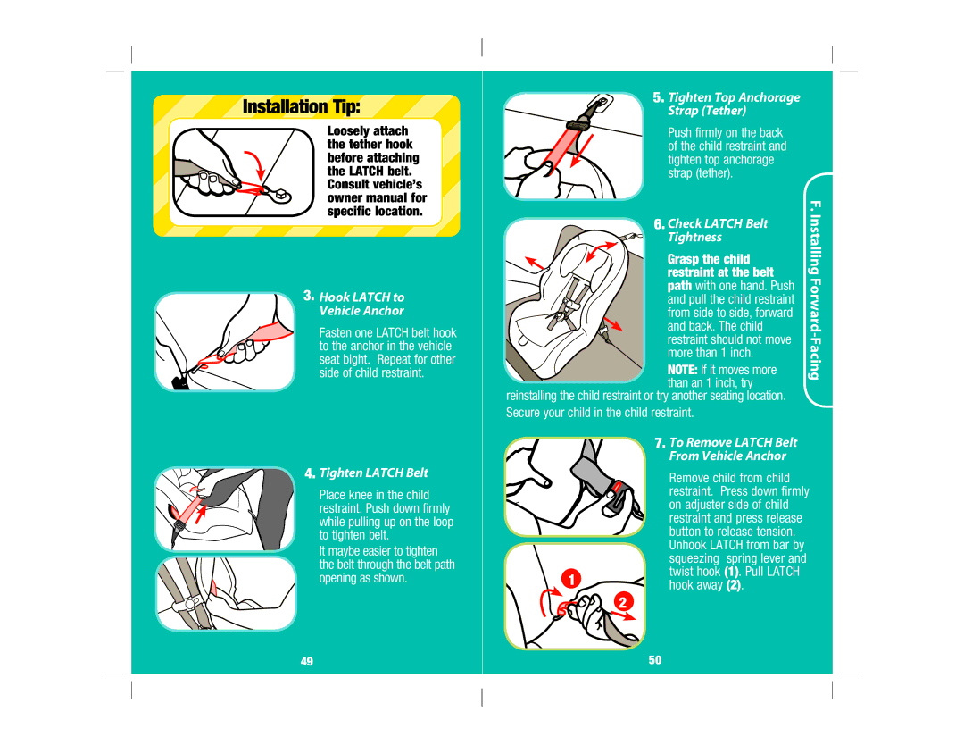 Safety 1st 4358-5721 manual Tighten Top Anchorage Strap Tether, Check Latch Belt 