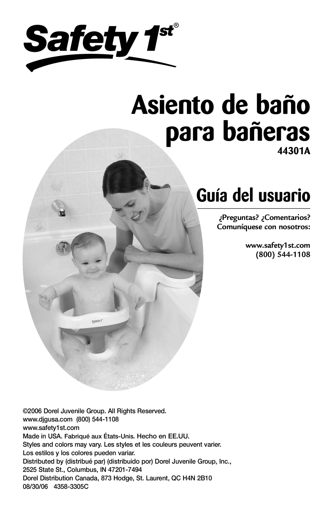 Safety 1st 44301A manual Asiento de baño para bañeras, Guía del usuario 