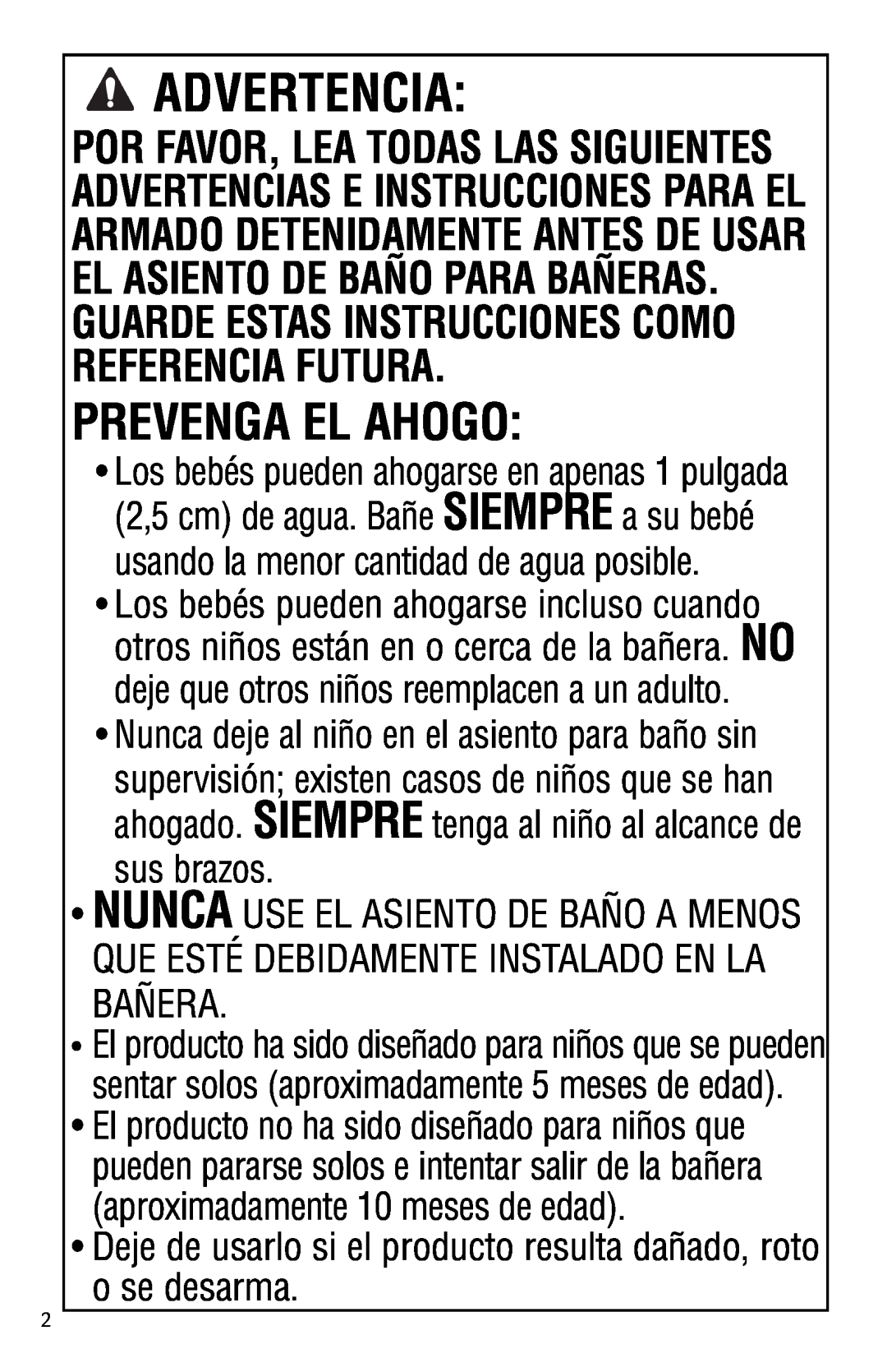 Safety 1st 44301A manual Advertencia, Prevenga El Ahogo 