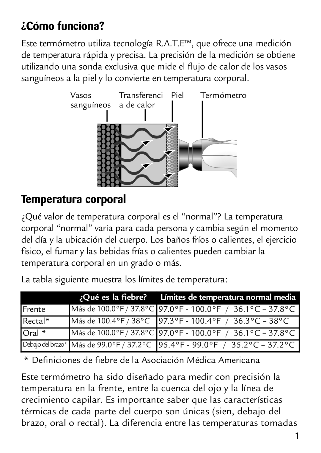 Safety 1st 49529 manual ¿Cómo funciona?, Temperatura corporal 