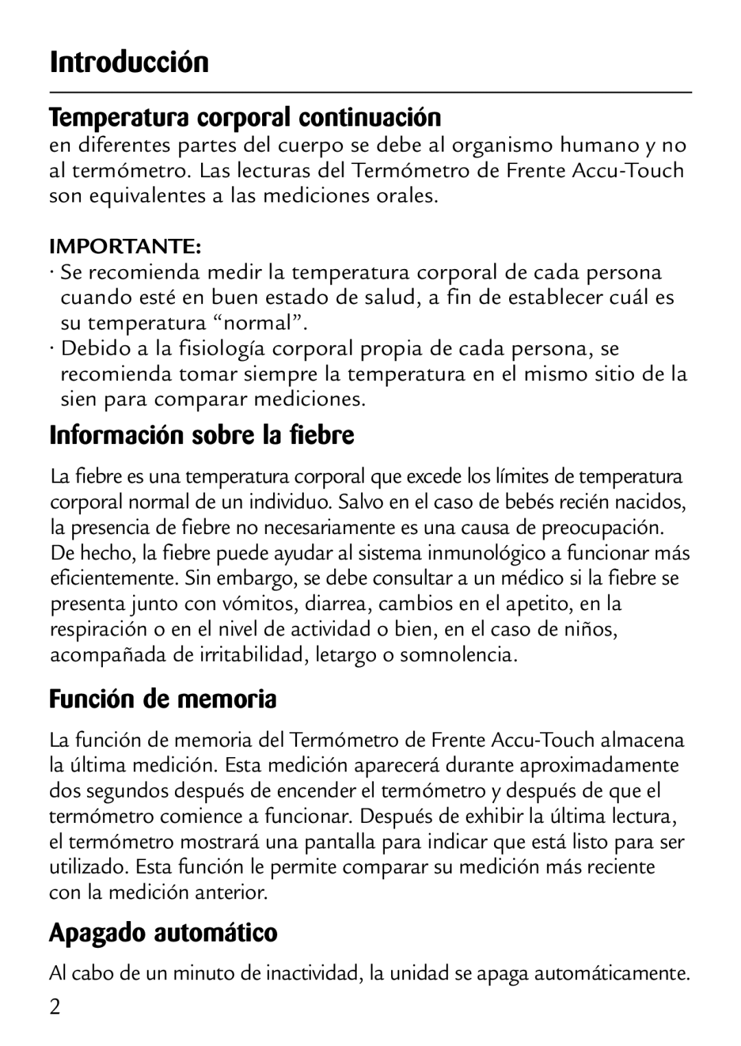 Safety 1st 49529 Temperatura corporal continuación, Información sobre la fiebre, Función de memoria, Apagado automático 