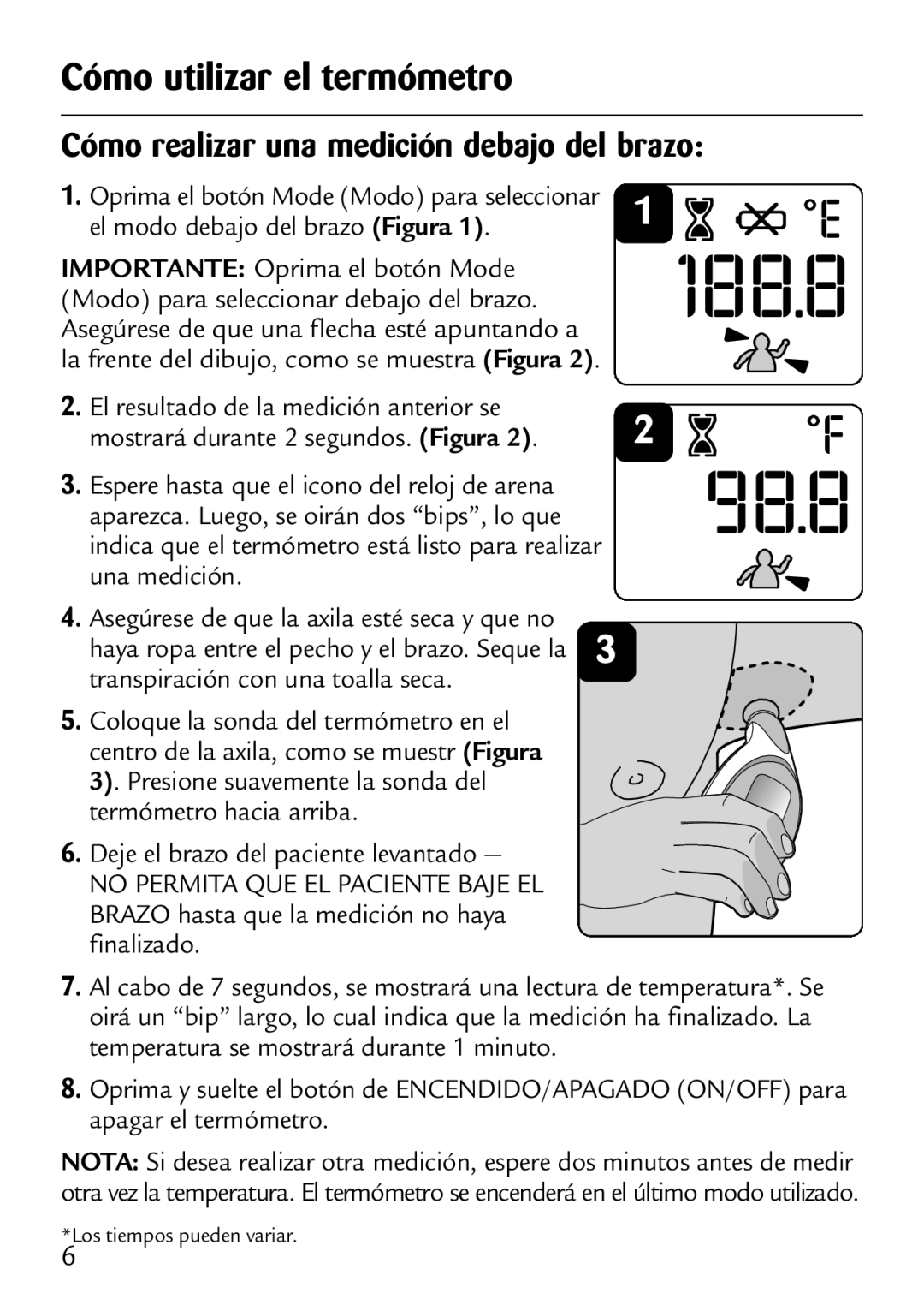 Safety 1st 49529 manual Cómo realizar una medición debajo del brazo 