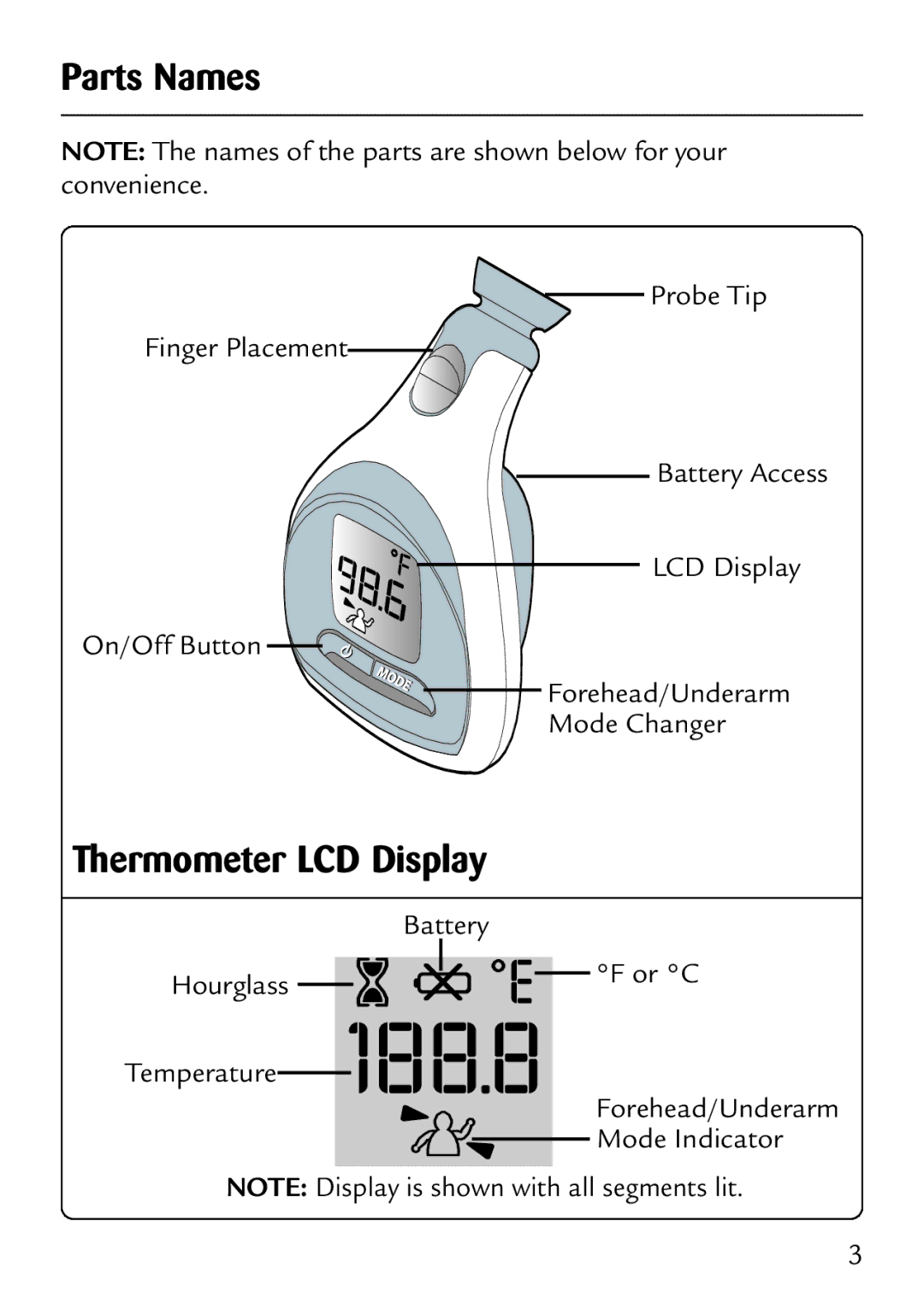 Safety 1st 49529 manual Parts Names, Thermometer LCD Display 