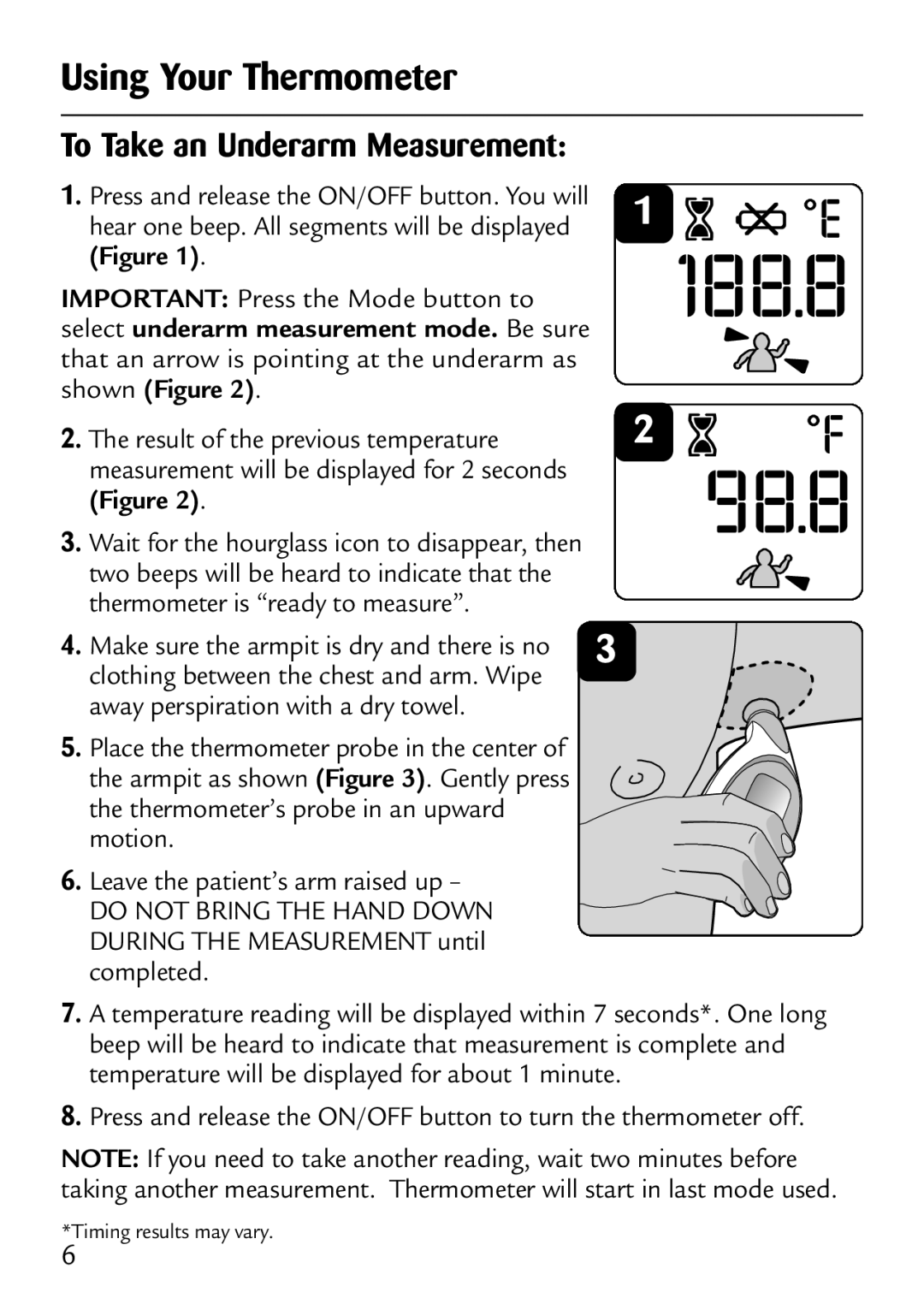 Safety 1st 49529 manual To Take an Underarm Measurement, Result of the previous temperature 