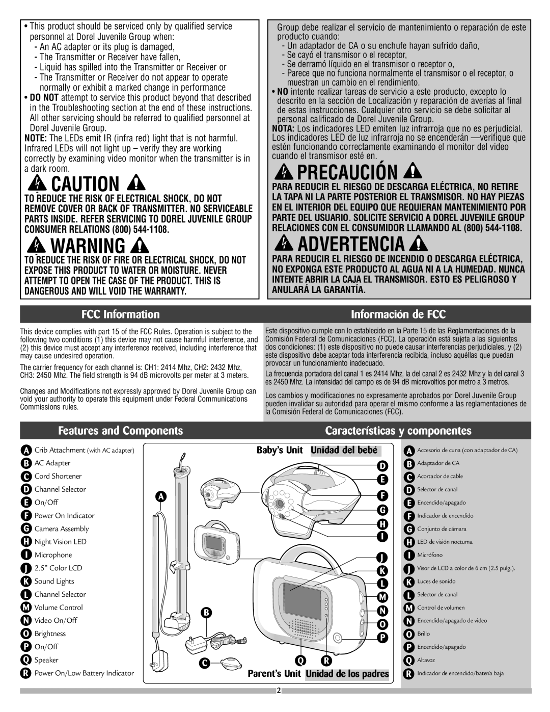 Safety 1st 8047 Precaución, FCC Information Información de FCC, Features and Components, Características y componentes 