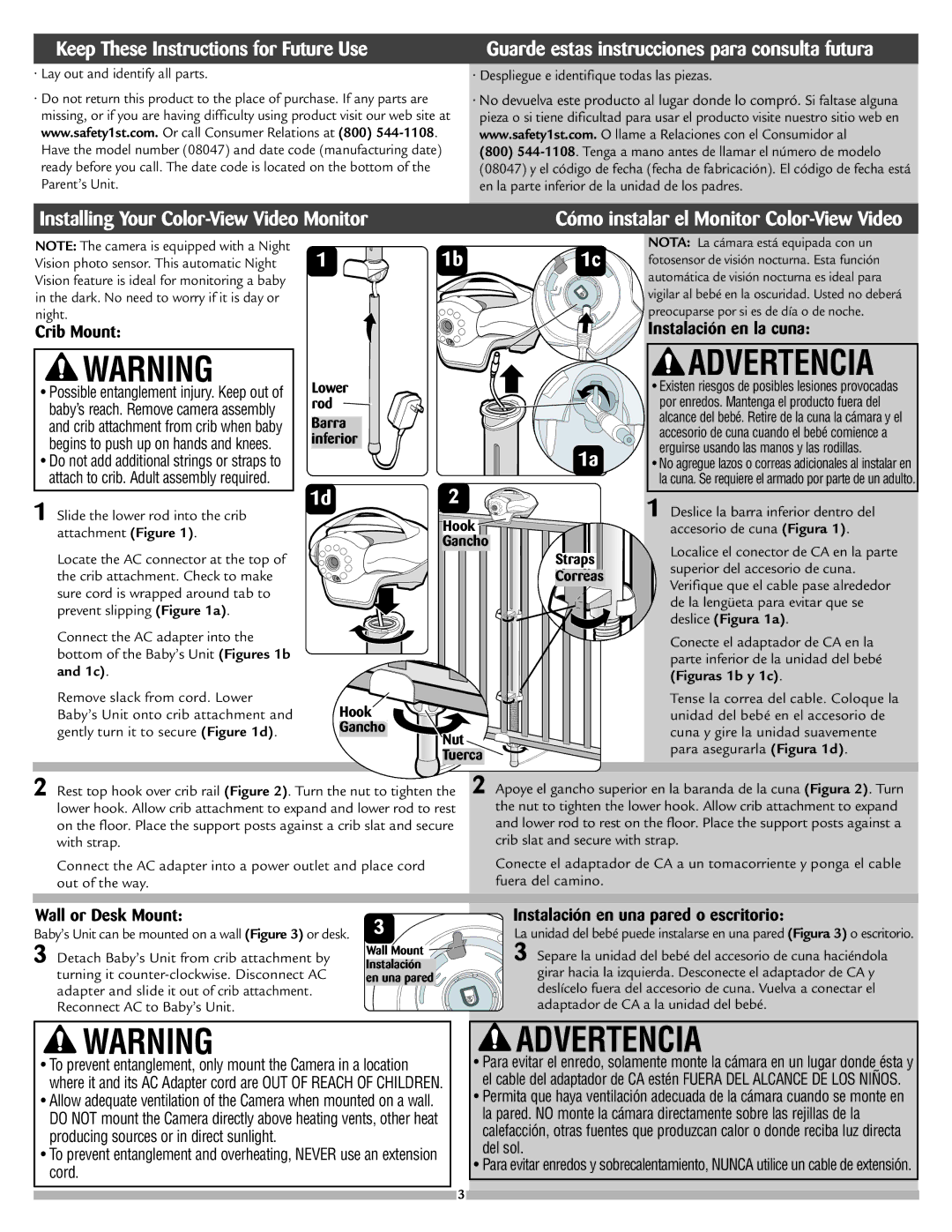 Safety 1st 8047 manual Keep These Instructions for Future Use, Installing Your Color-View Video Monitor, 1d2 