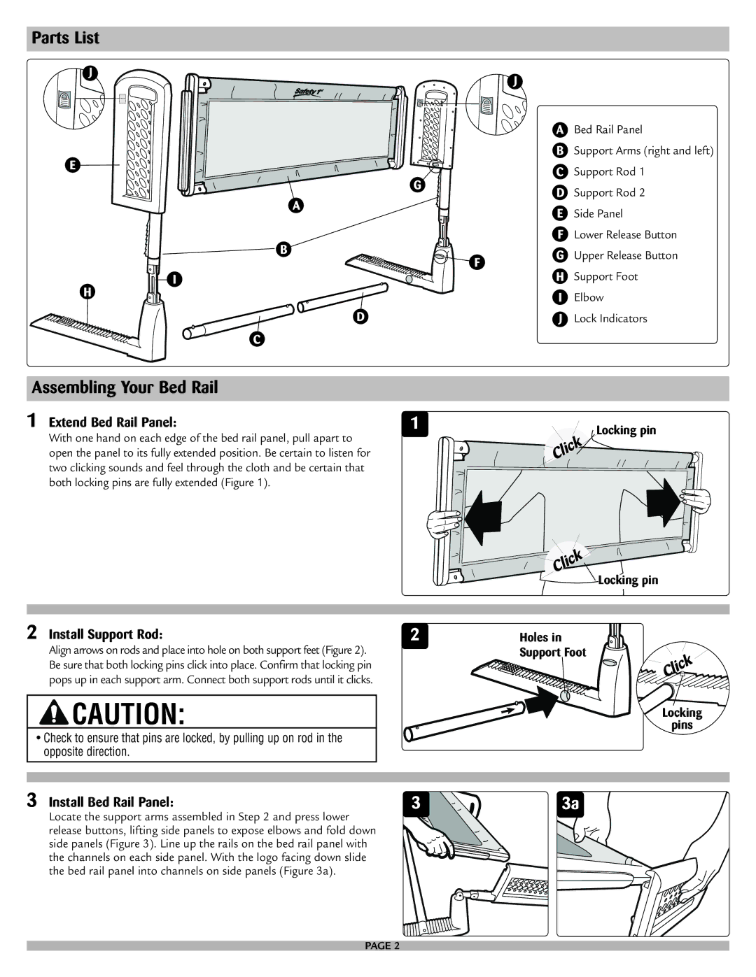 Safety 1st 9100 manual Parts List, Assembling Your Bed Rail, Click 