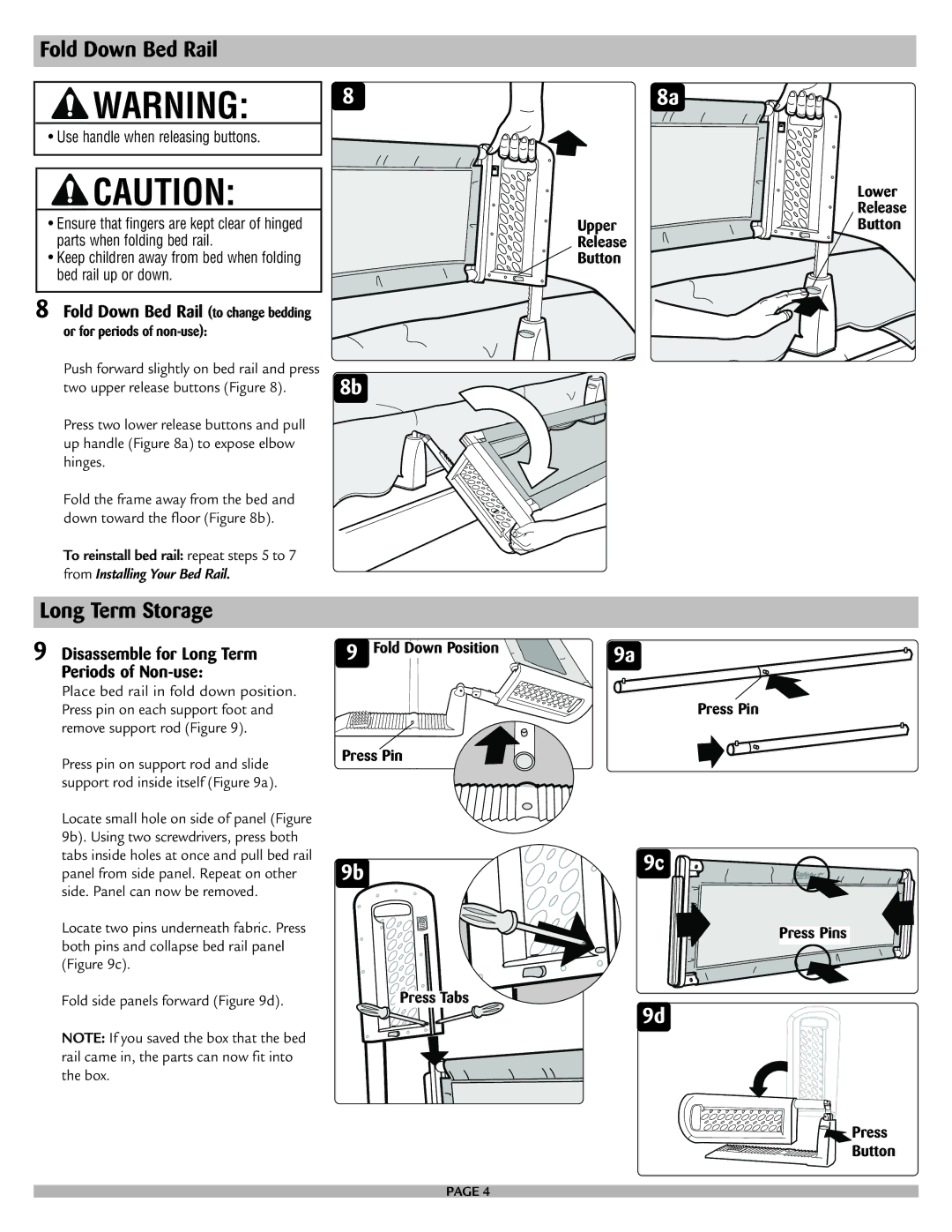 Safety 1st 9100 manual Fold Down Bed Rail, Long Term Storage 