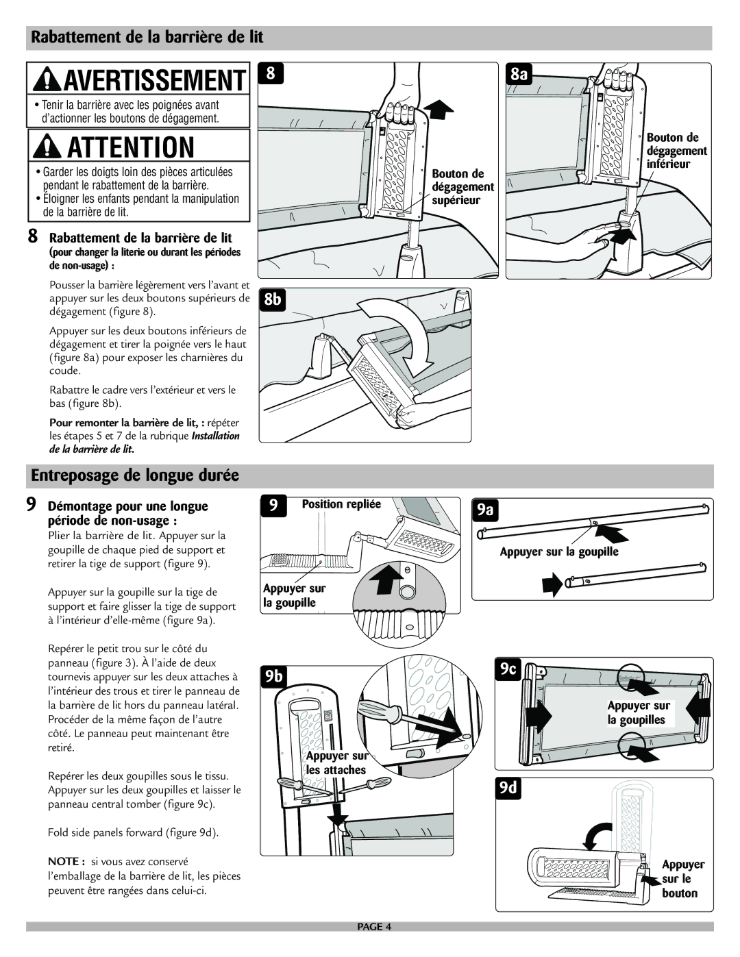 Safety 1st 9100 manual Rabattement de la barrière de lit 