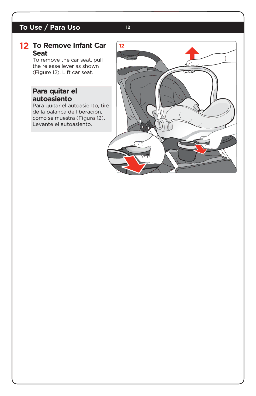 Safety 1st CV204AUM manual To Remove Infant Car 12 Seat, Para quitar el autoasiento 