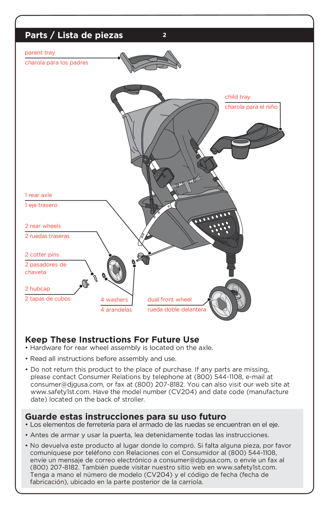 Safety 1st CV204AUM manual Parts / Lista de piezas 