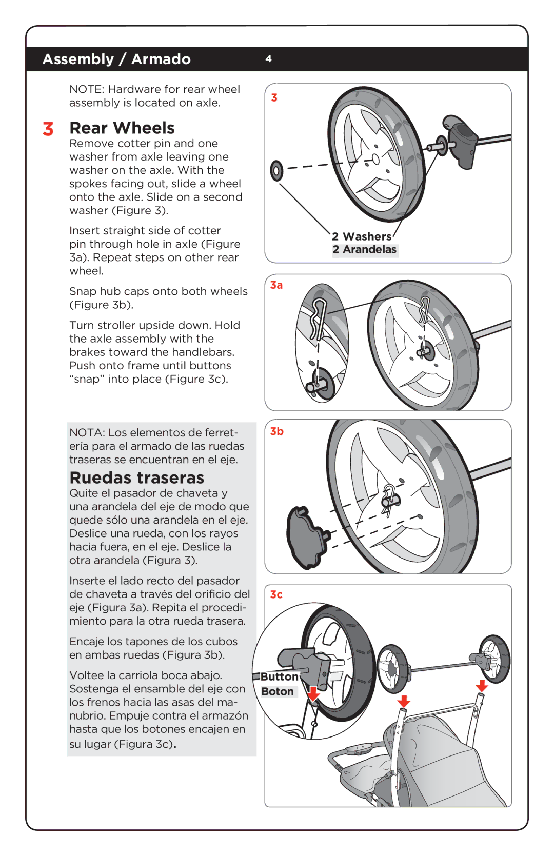 Safety 1st CV204AUM manual Rear Wheels, Ruedas traseras 