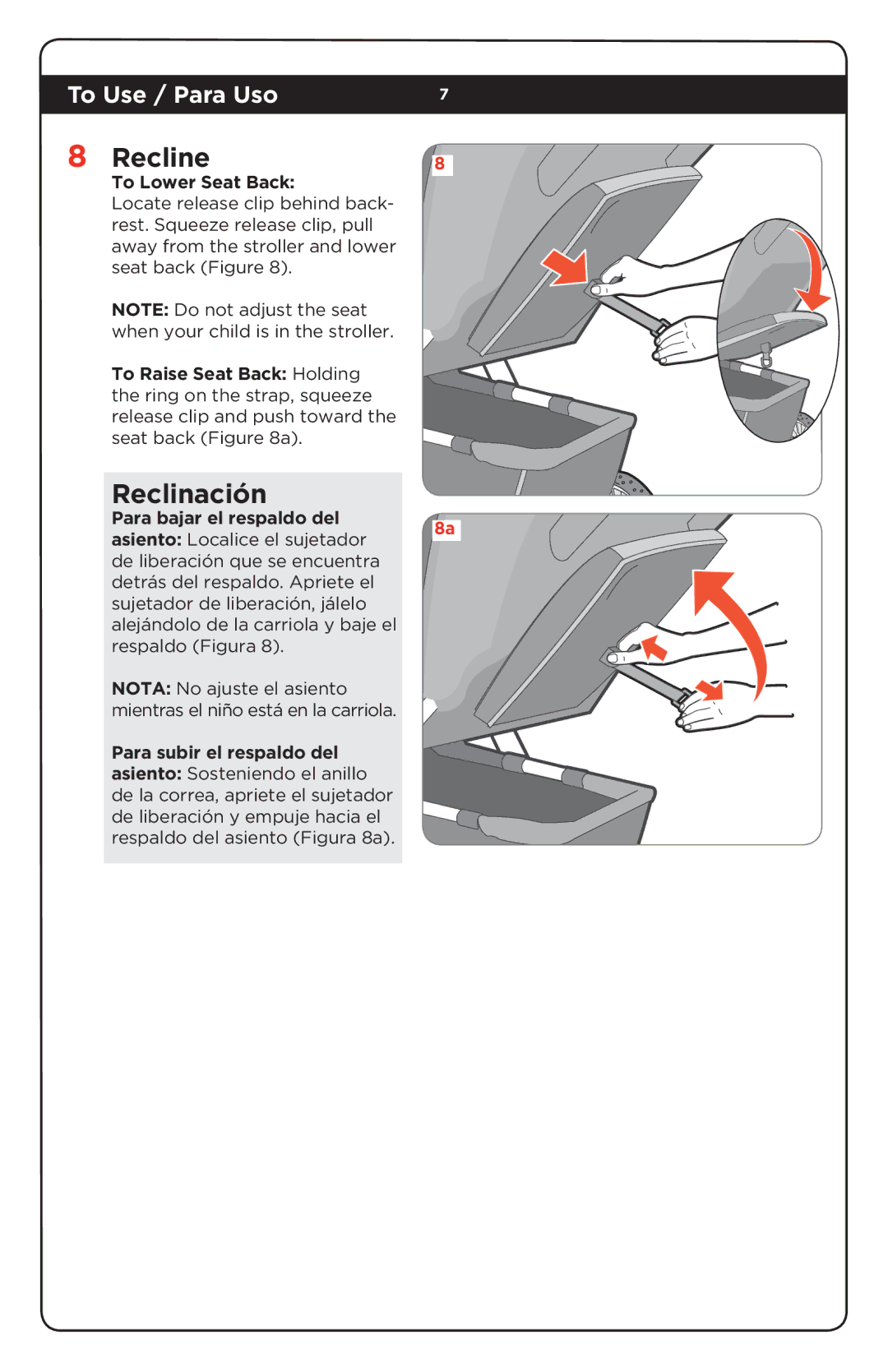 Safety 1st CV204AUM manual Recline, Reclinación 