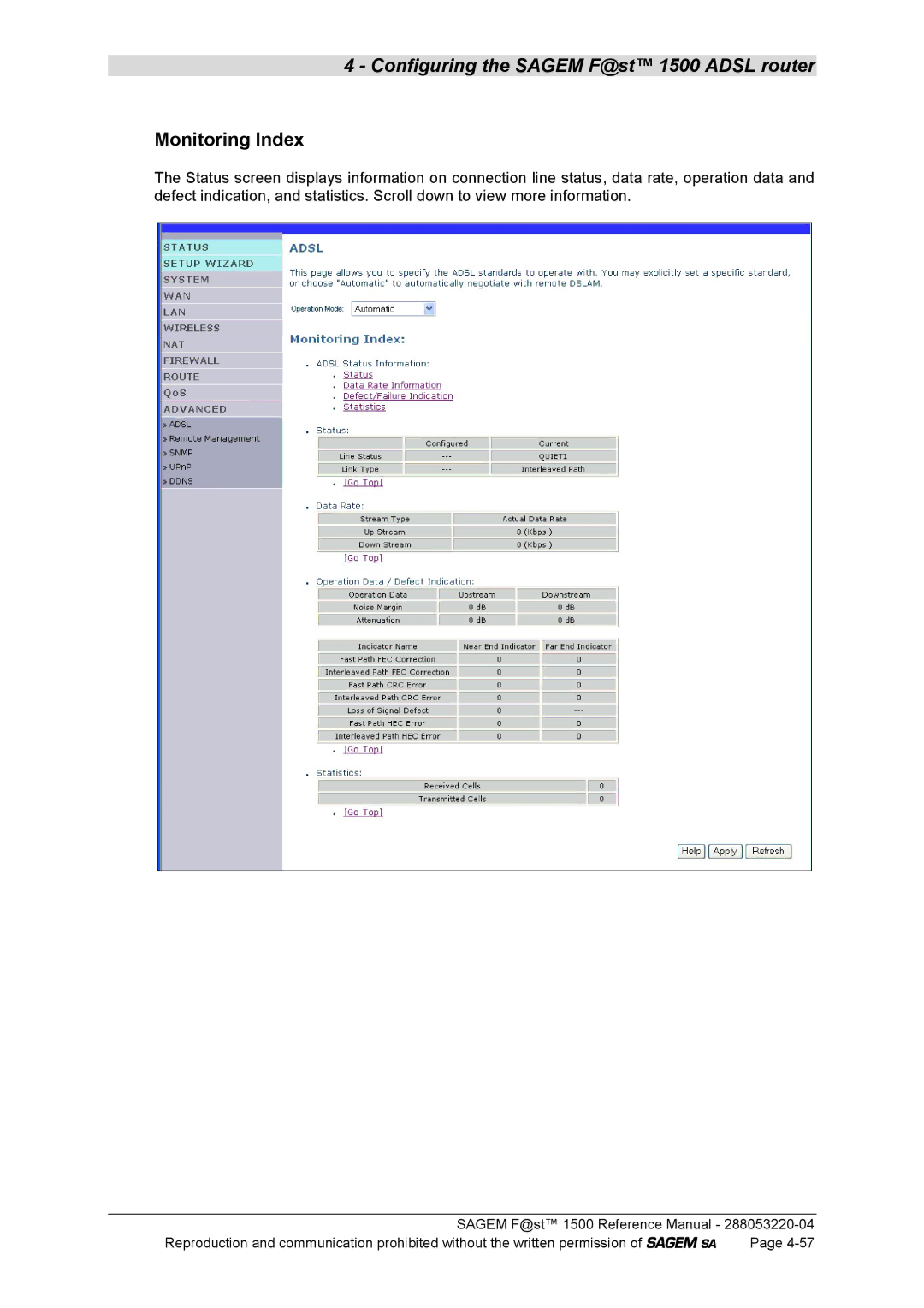 Sagem 1500WG manual Monitoring Index 