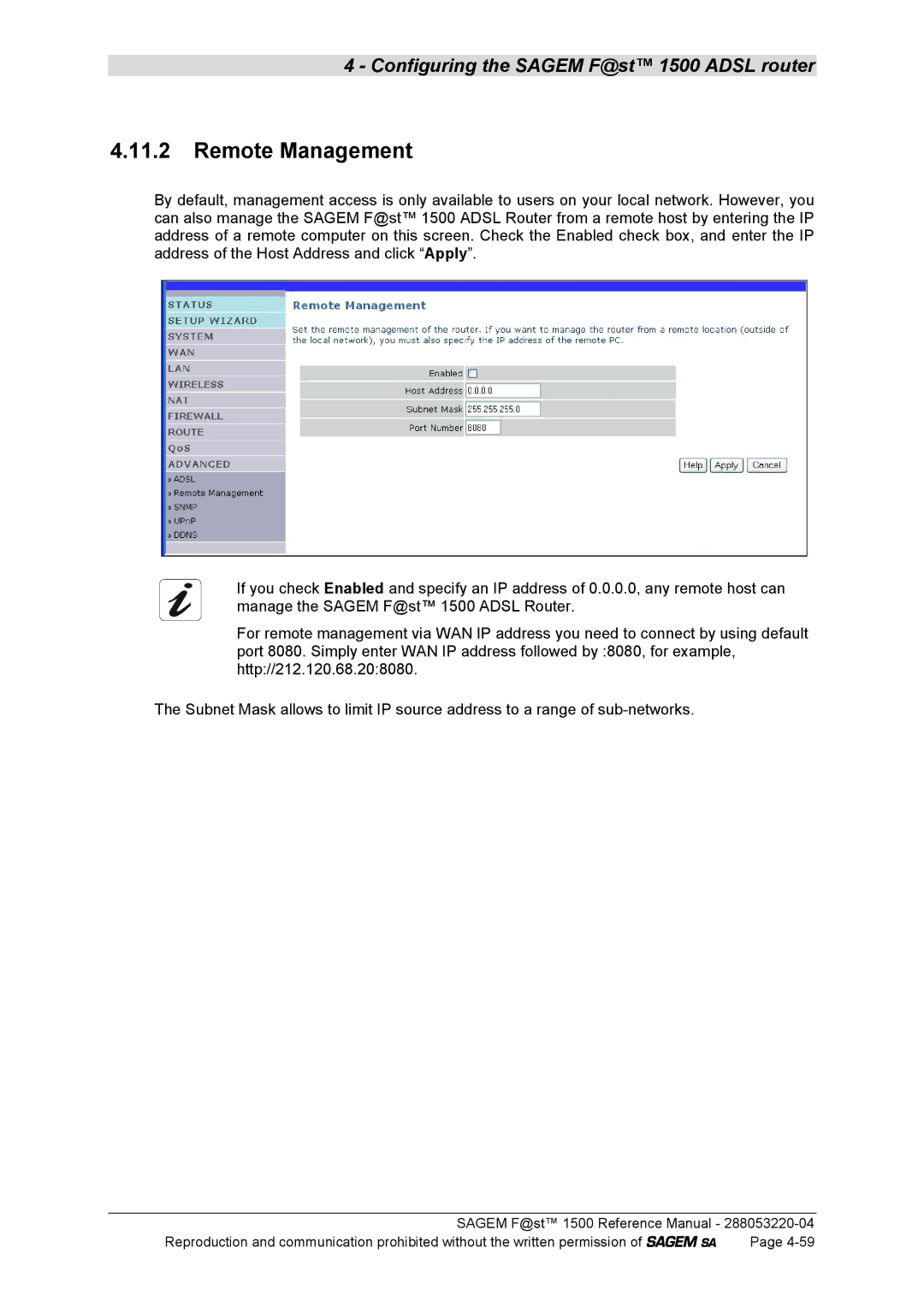 Sagem 1500WG manual Remote Management 